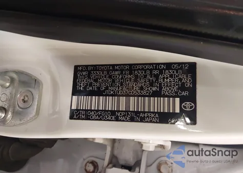 2012 Toyota Yaris L z USA, uszkodzony, nr VIN JTDKTUD37CD533827